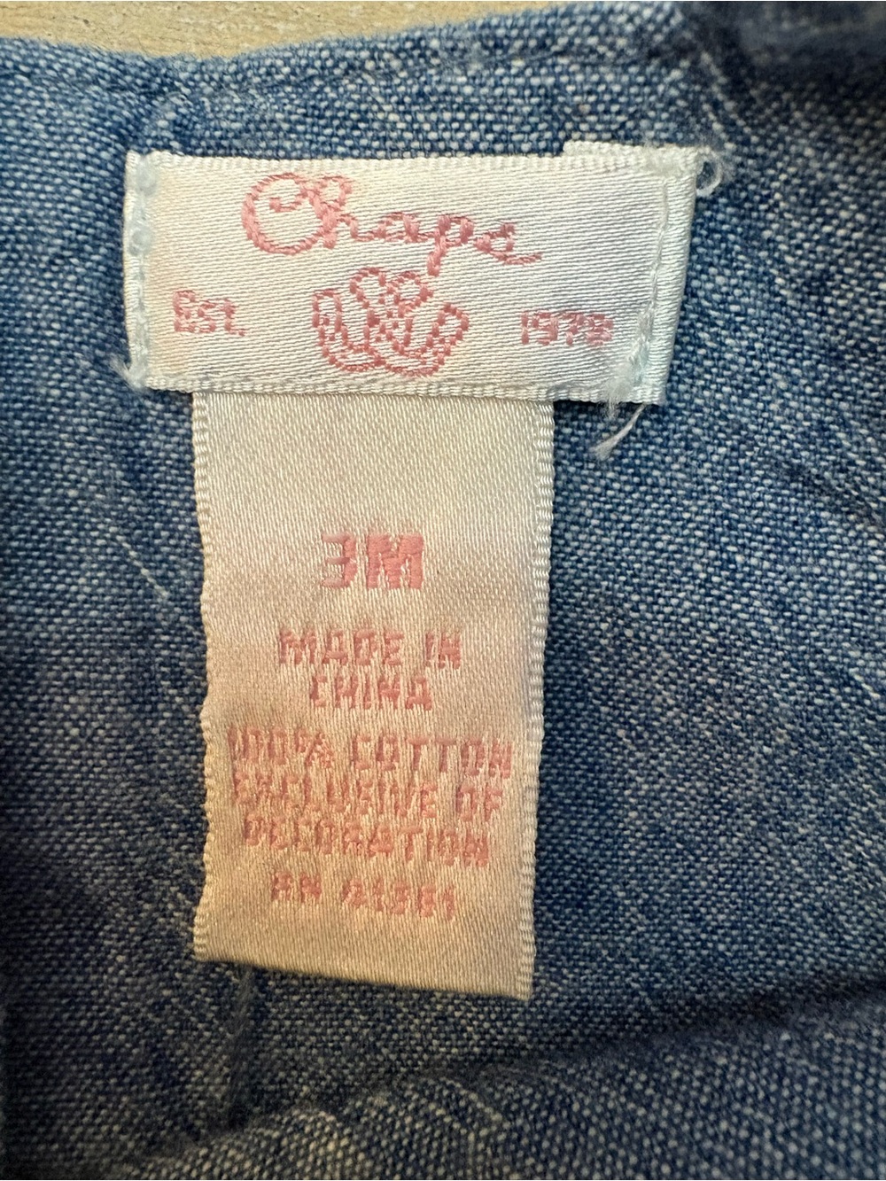 Y2K Vintage Chaps Baby Denim Dress 3M Blue Floral Ruffle Sleeves Pinafore EUC - Picture 4 of 7